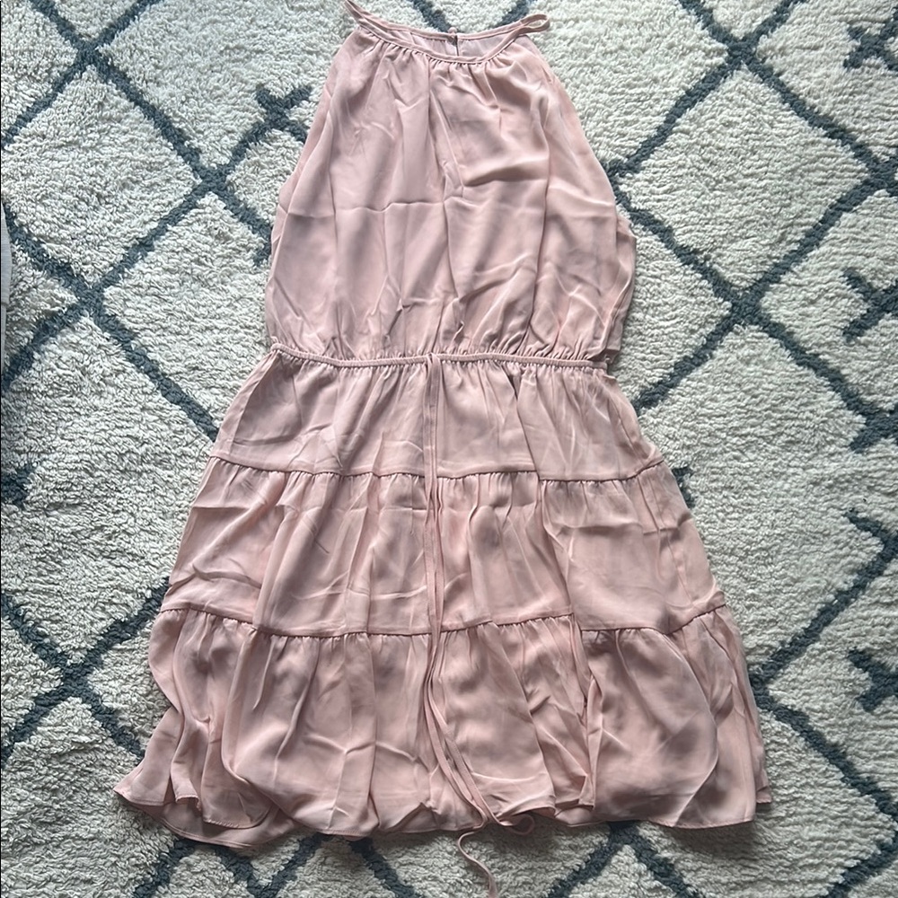 Pink Sleeveless Halter Midi Sundress